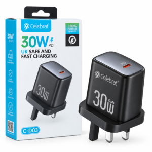 Celebrat C-D03 30W GaN USB-C PD Fast Charger – UK 3-Pin