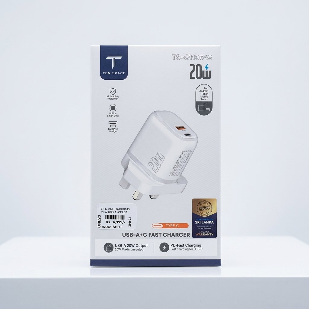 TEN SPACE 20W (USB-A)+(Type-C) Fast Charger (with Type-C Cable)