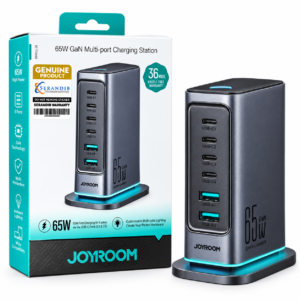 JOYROOM JR-TCM02 65W GaN 6-Port Fast Charging Station – 4 USB-C + 2 USB-A