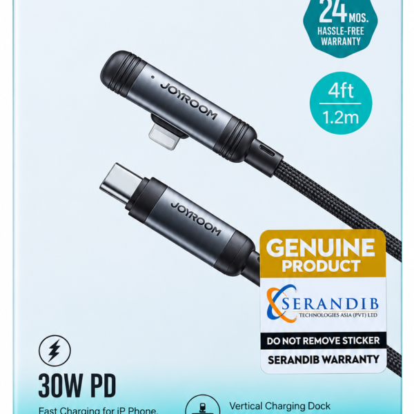 JOYROOM S-A56 90° USB-C to Lightning 30W PD Fast Charging Data Cable – 1.2m