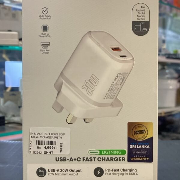 TEN SPACE 20W (USB-A)+(Type-C) Fast Charger Kit (with Lightning Cable)