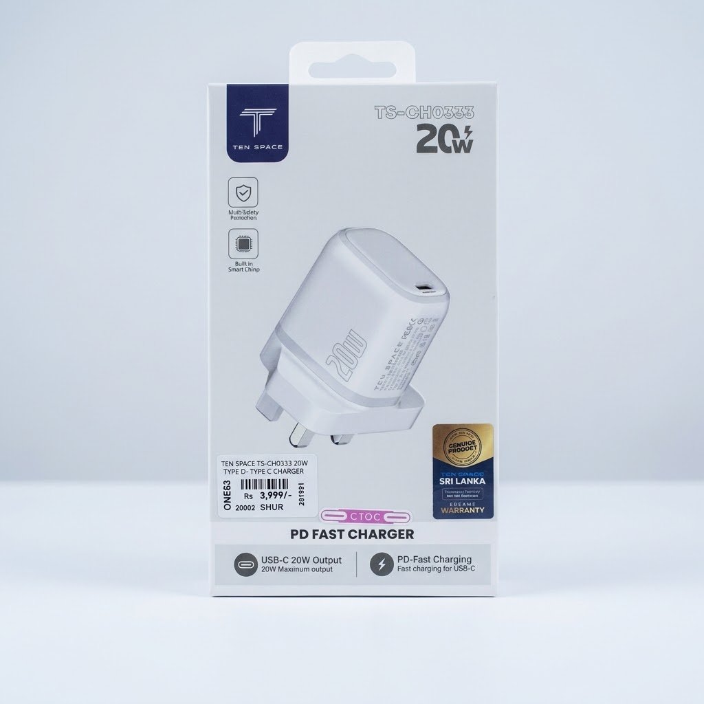 TEN SPACE 20W USB-C PD Fast Charger (with Type-C to Type-C Cable)